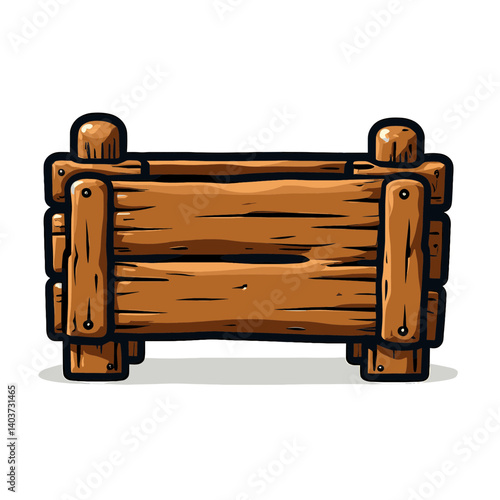 wooden brown log cabin bed bench cute cartoon illustration