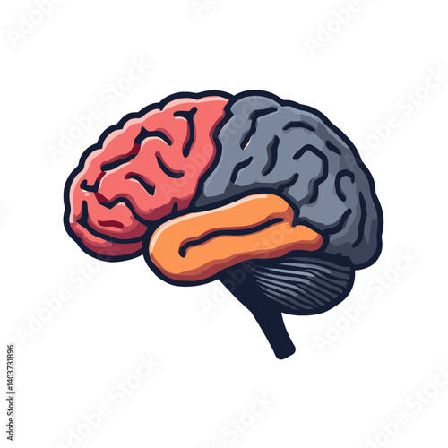 vibrant brain illustration with red and orange areas