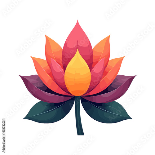 vibrant lotus flower with pink petals and yellow center  stock illustration