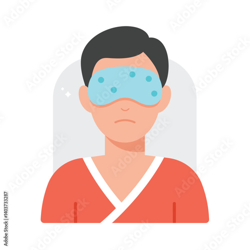 Relaxing man wearing a cooling eye mask in flat vector art