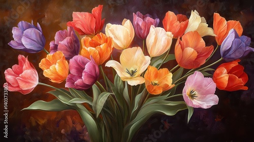 Vibrant bouquet of multicolored tulips in a stunning floral arrangement.