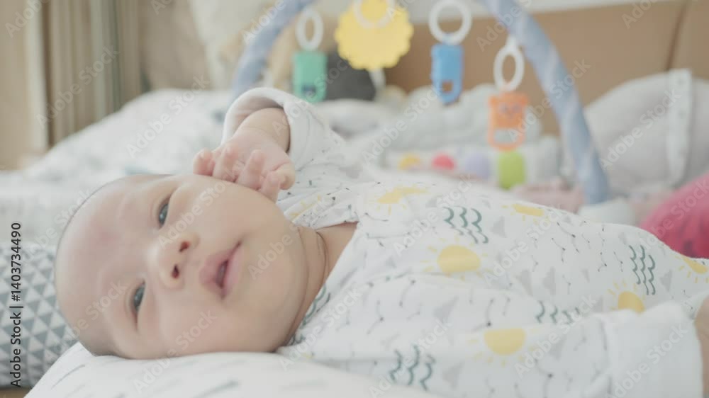 A joyful baby rests on a soft playmat surrounded by colorful toys and a warm, inviting atmosphere. The image captures the innocence and curiosity of early childhood in a cozy indoor setting. A joyful baby rests on a soft playmat surrounded by colorful toys and a warm, inviting atmosphere. The image captures the innocence and curiosity of early childhood in a cozy indoor setting.