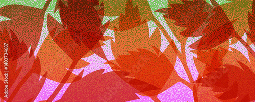Autumn modern background with hand drawn vibrant leaves and stipple texture