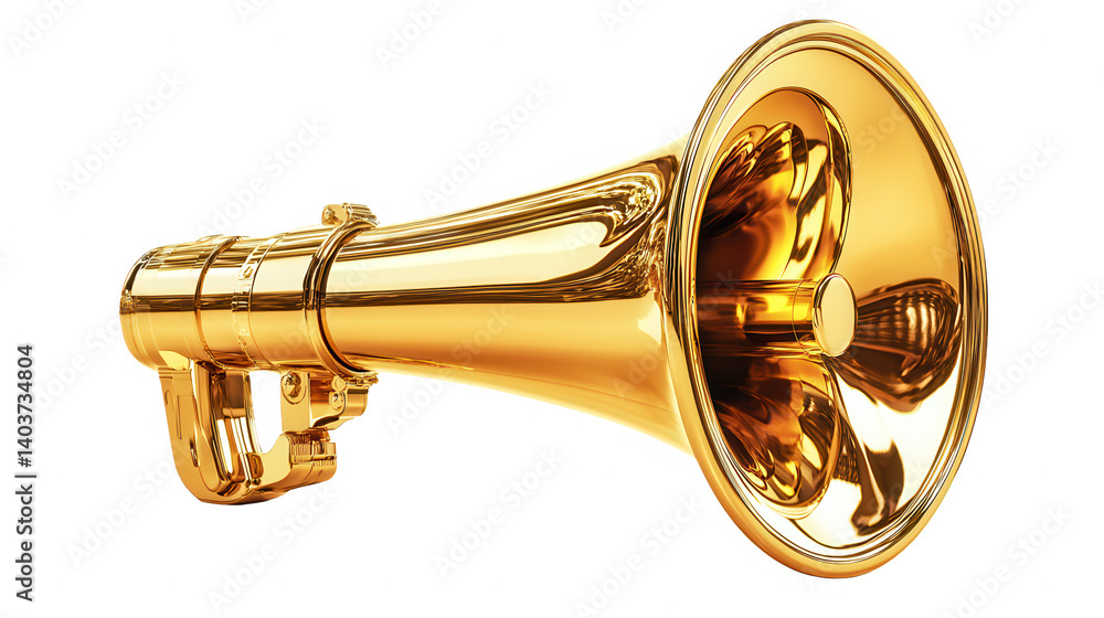 Obraz premium Gleaming megaphone isolated on pure black, symbolizing power and influence