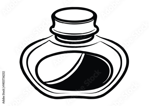 Ink bottle line art silhouette vector illustration for writing and creativity