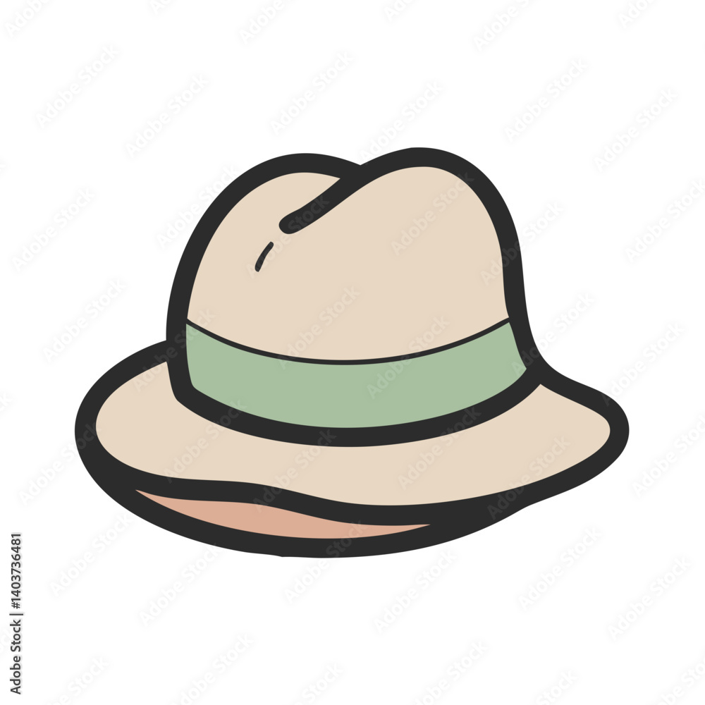 Stylish Beige Hat with Green Band in a Minimalist Design Stylish Beige Hat with Green Band in a Minimalist Design