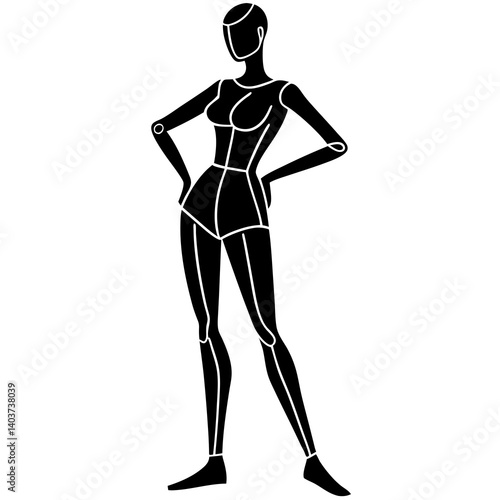 Vector silhouette of a mannequin with one arm slightly raised and bent, head turned to the side