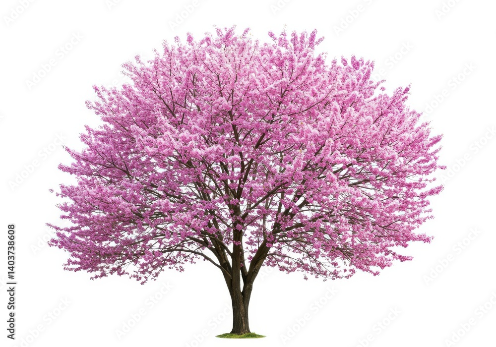 Obraz premium Isolated pink blossom tree full bloom springtime beauty isolated on white background