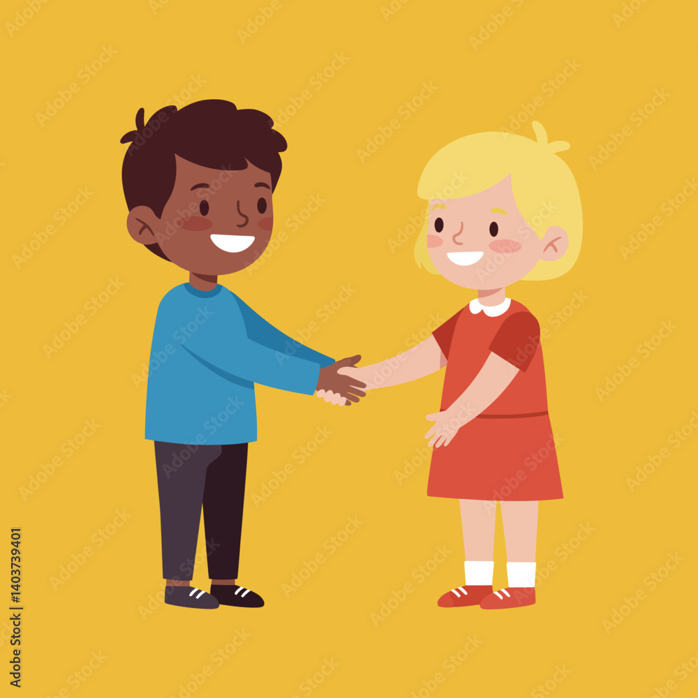 Two Children Shaking Hands in Flat, Colorful Design Vector Art Two Children Shaking Hands in Flat, Colorful Design Vector Art