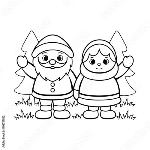 cute santa and mrs  claus waving  add grass and a  (2).eps