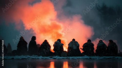 Vikings Gather Around a Campfire Scene