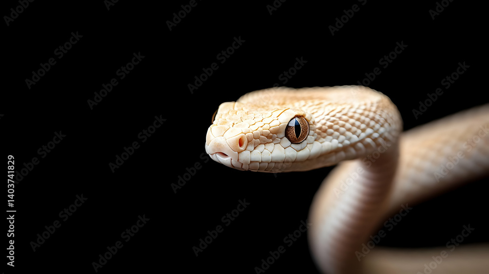 Fototapeta premium Closeup Of Light Tan Snake Against Black Background