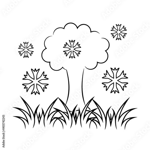 cute snowflakes falling around  add grass and a tr (1).eps