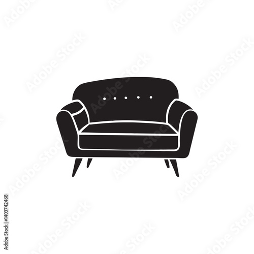 "Black Sofa Icon – Modern Couch Vector Illustration"

