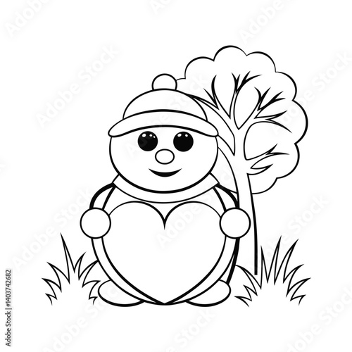 cute snowman hugging a heart  add grass and a tree.eps