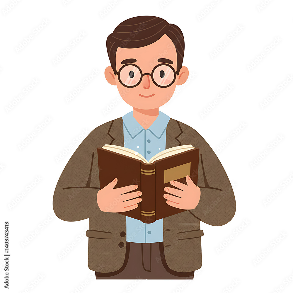 Man Reading Book Cartoon Illustration Student Education Isolated Image Man Reading Book Cartoon Illustration Student Education Isolated Image