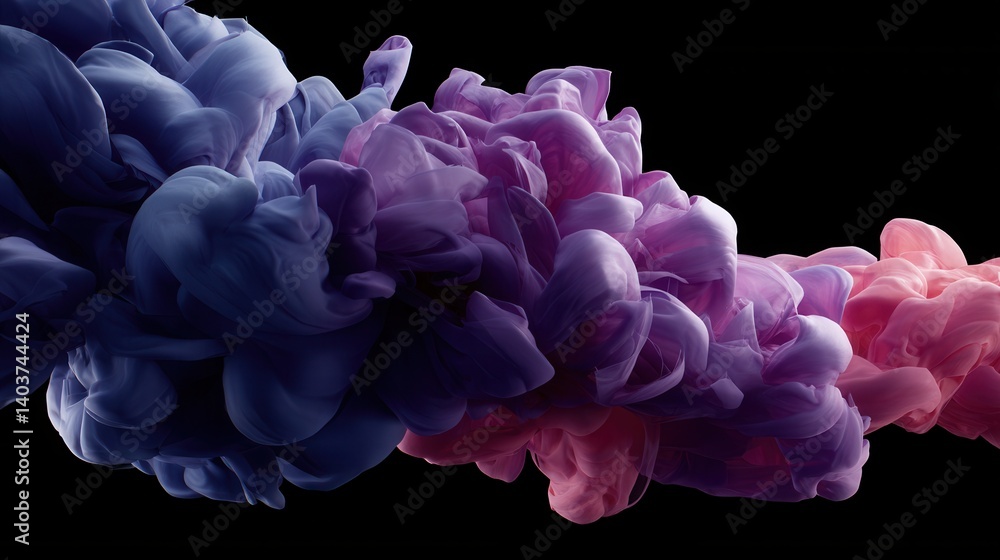 Obraz premium Ethereal cloud of vibrant purple and pink ink dissolving in deep black water creating a mesmerizing abstract visual with smooth gradient and dynamic flow
