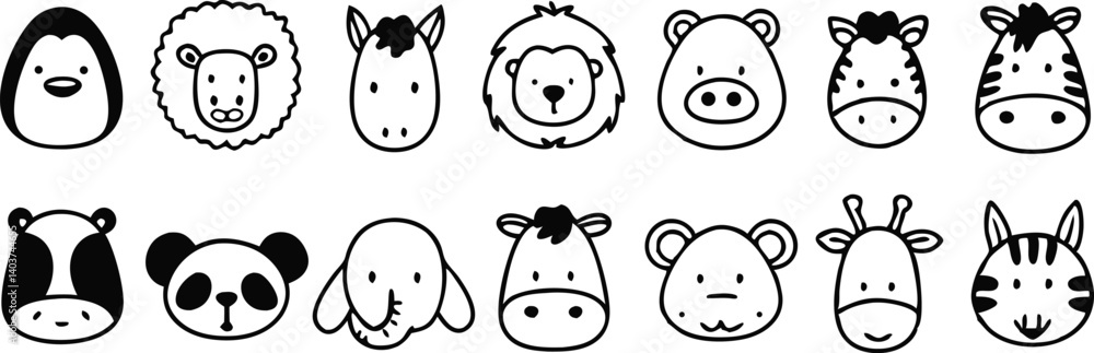 Cute doodle animal face line art.
Set with doodle face animals isolated on white background cute nursery collection illustration vector Cute doodle animal face line art.
Set with doodle face animals isolated on white background cute nursery collection illustration vector