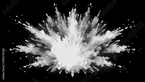 White powder explosion isolated on black background. White dust particles splash.Color Holi Festival.