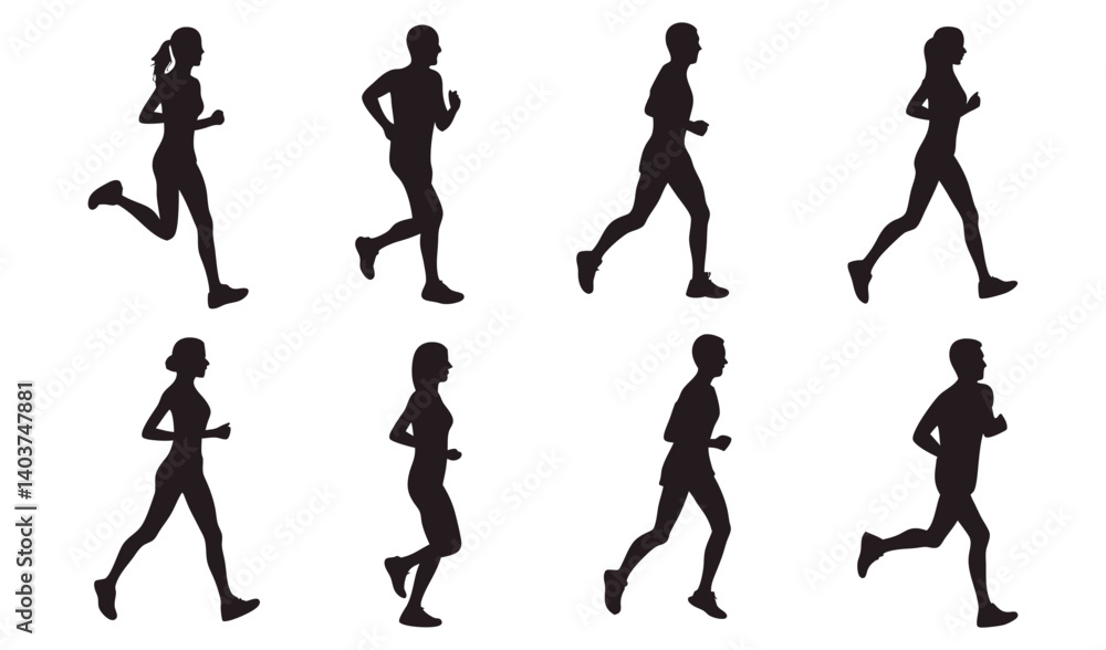 Silhouettes of Running Figures Showcasing Dynamic Human Motion Silhouettes of Running Figures Showcasing Dynamic Human Motion