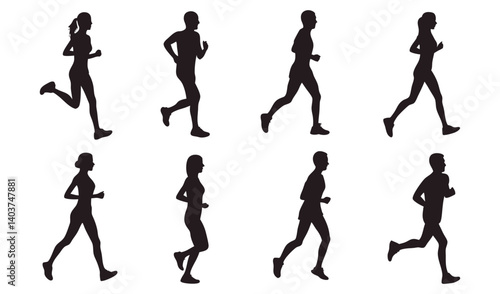 Silhouettes of Running Figures Showcasing Dynamic Human Motion