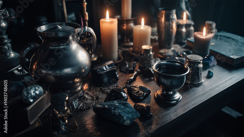 Mystical artifacts and candles creating an enchanting atmosphere  