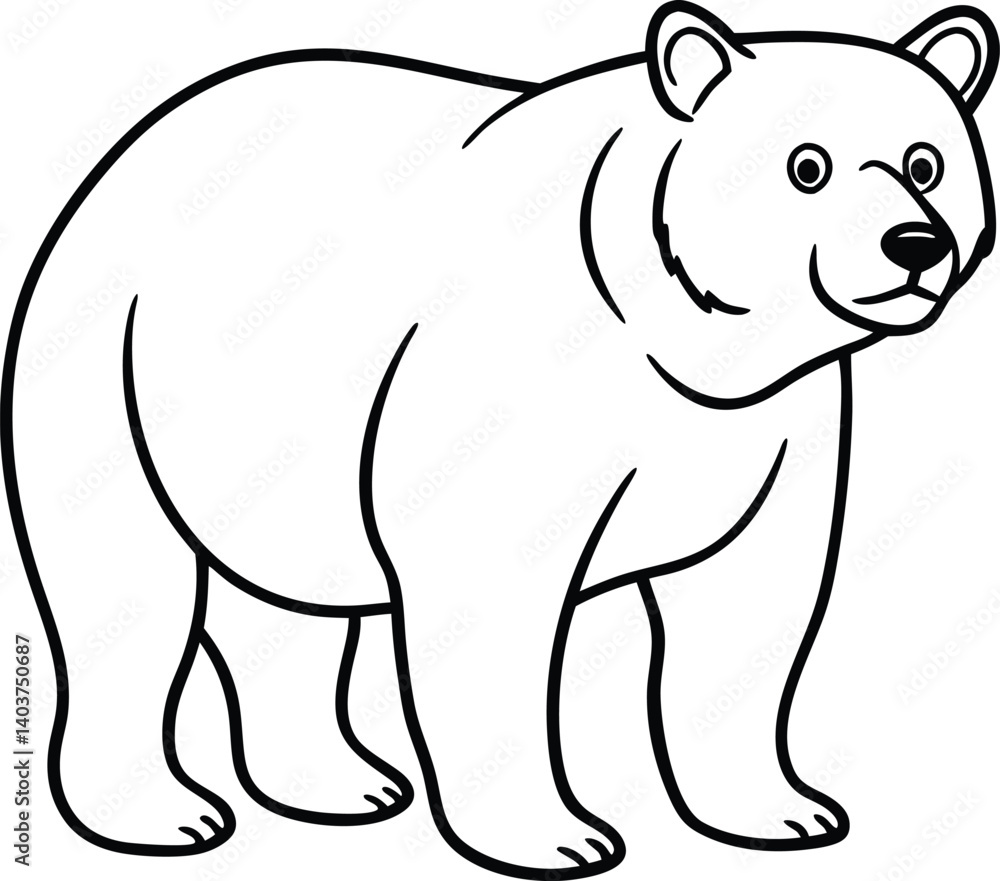 Fototapeta premium Illustration of a Bear in Simple Black and White Line Art Style