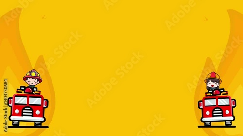 a cute character in a fireman uniform, 2d looping animation