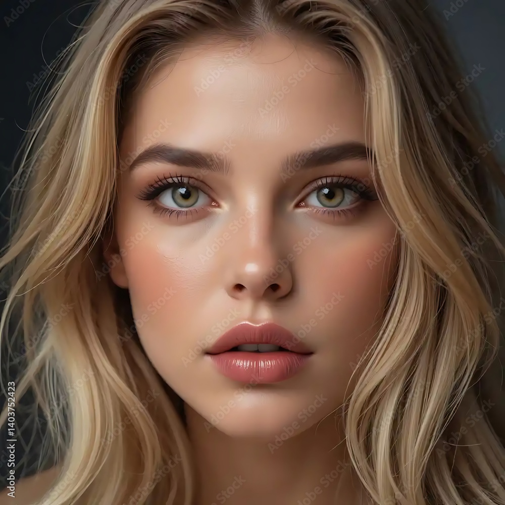Portrait of a Fair Haired Woman with Green Eyes Close Up Portrait of a Fair Haired Woman with Green Eyes Close Up