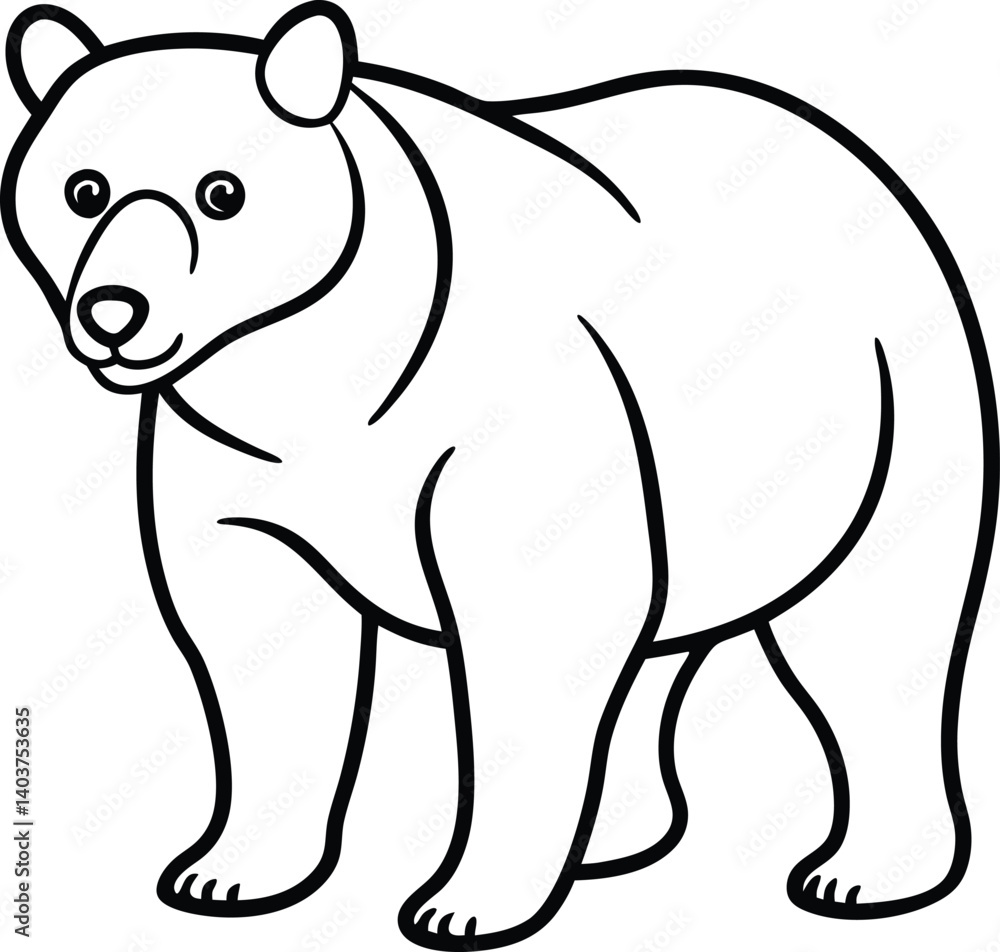 Fototapeta premium Illustration of a Bear in Simple Black and White Line Art Style