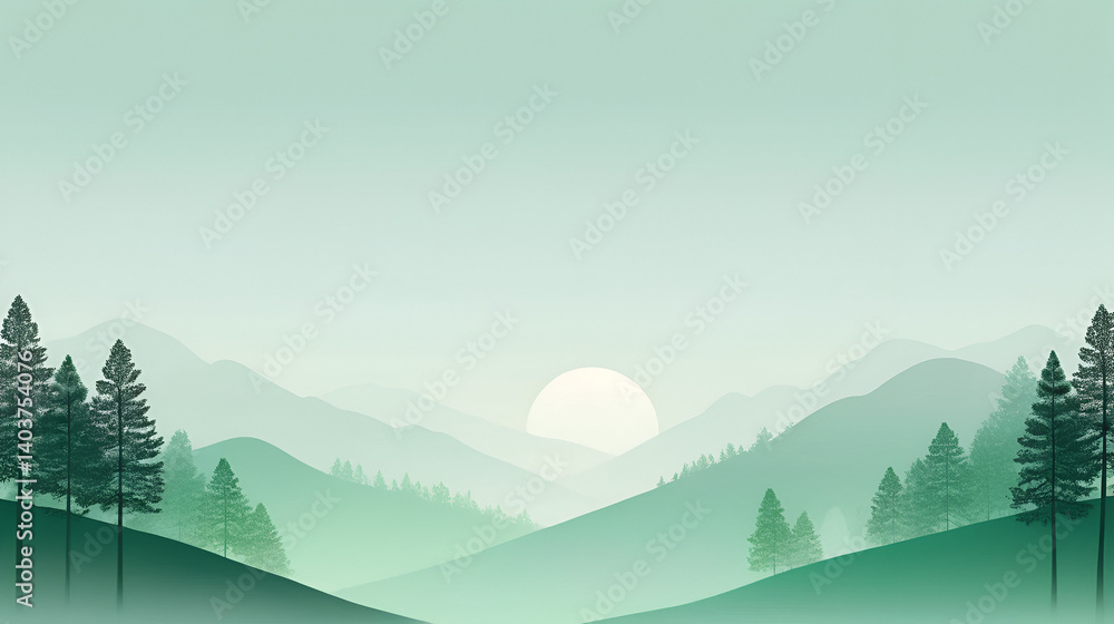 Fototapeta premium Minimalistic serene digital landscape background featuring a subtle gradient of calming green hues transitioning from a soft mint green at the top to a gentle forest green at the bottom