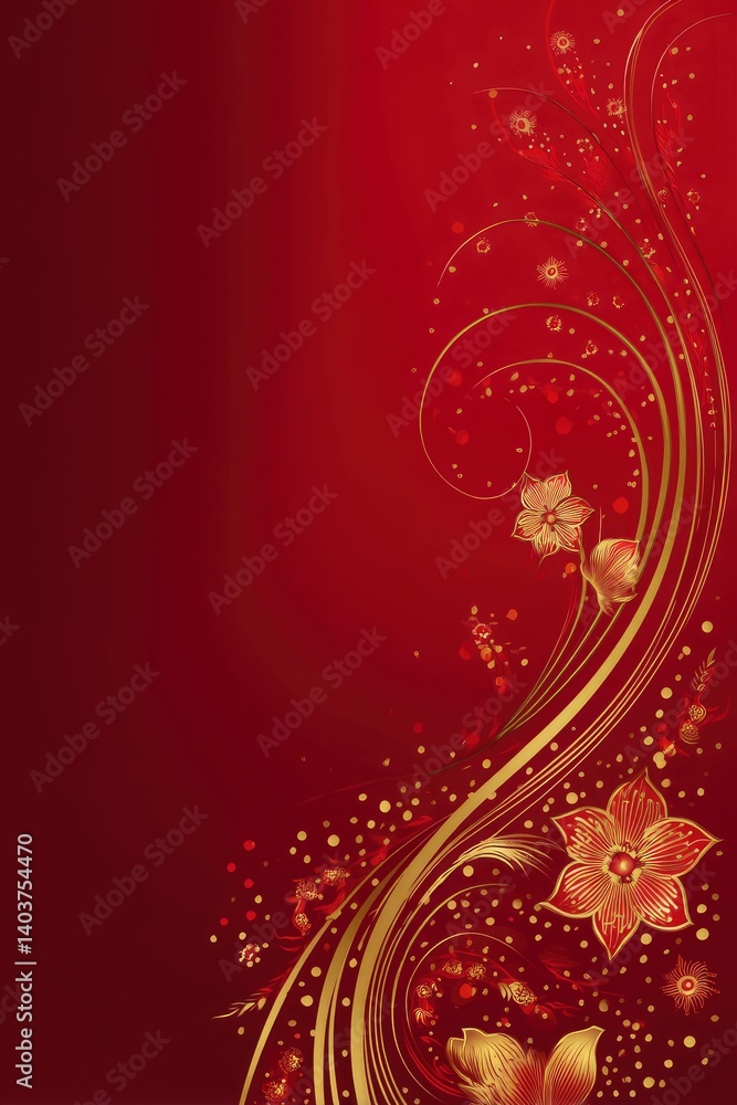 Floral Swirls on Dark Red Backdrop with Golden Accents Floral Swirls on Dark Red Backdrop with Golden Accents