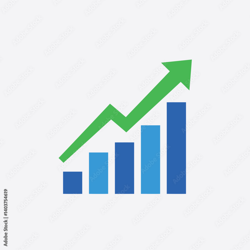 Bar chart growth representation with upward arrow in flat design vector art Bar chart growth representation with upward arrow in flat design vector art