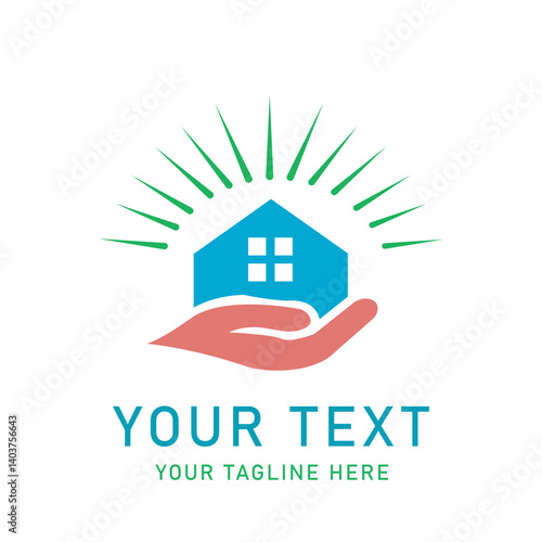 Caring Hand Holding House Vector Logo: Home Care, Real Estate, Protection, Support, Family, Charity, Shelter, Safety, Guard, Abstract Design