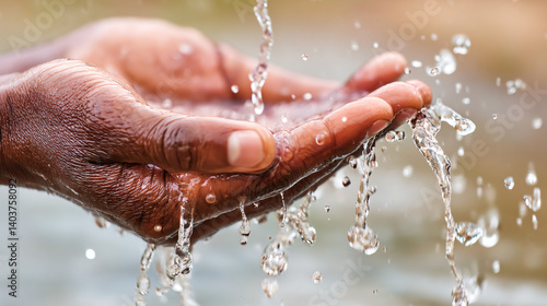 Wallpaper Mural Precious Water: A close-up shot captures the moment of clear water pouring into the cupped hands, emphasizing the essential element of life. Capturing the purity and life-giving essence. Torontodigital.ca