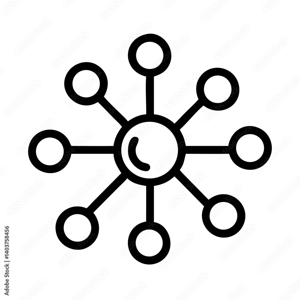 Central Node with Connected Points Icon Representing Network or System Connectivity Central Node with Connected Points Icon Representing Network or System Connectivity
