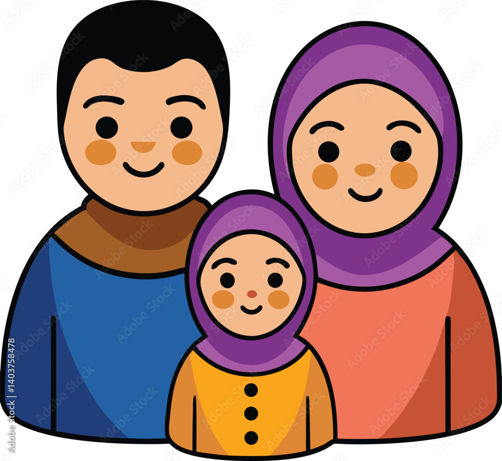 Happy cartoon family with mother children and baby smiling together Happy cartoon family with mother children and baby smiling together