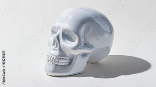 Skull Sculptures: A detailed high-angle shot of a pristine, meticulously crafted skull sculpture, embodying timeless themes of mortality and artistry.