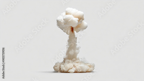 Nuclear Explosion Simulation: A dramatic, high-contrast image depicting a meticulously crafted model of a nuclear explosion mushroom cloud against a neutral backdrop.