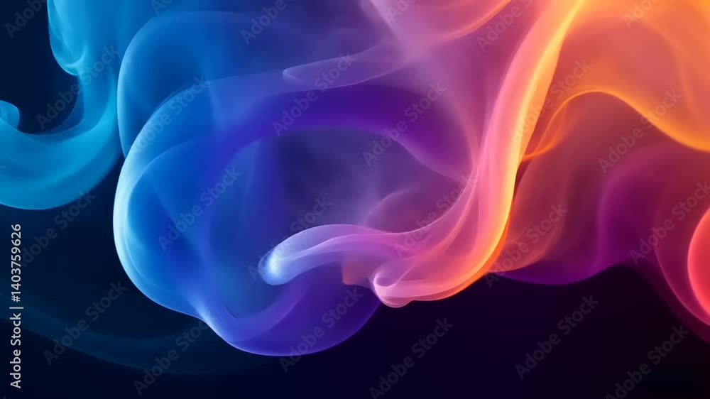 Colorful abstract smoke waves swirling in dynamic patterns against a dark background, creating a vibrant visual effect