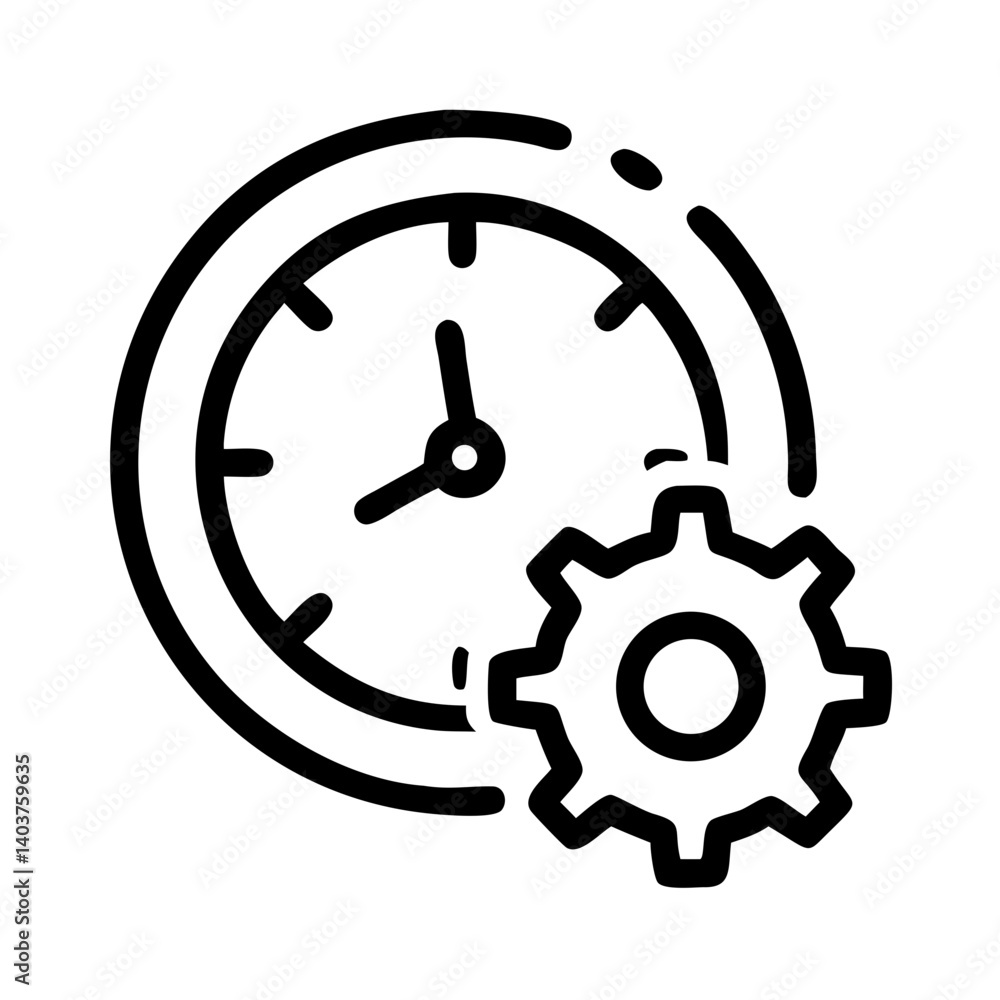 Clock with Gear Icon Representing Productivity or Time Optimization