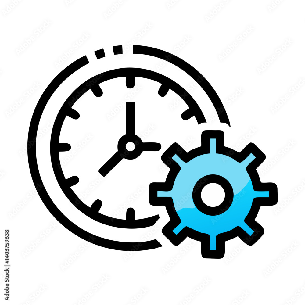 Clock with Gear Icon Representing Productivity or Time Optimization Clock with Gear Icon Representing Productivity or Time Optimization