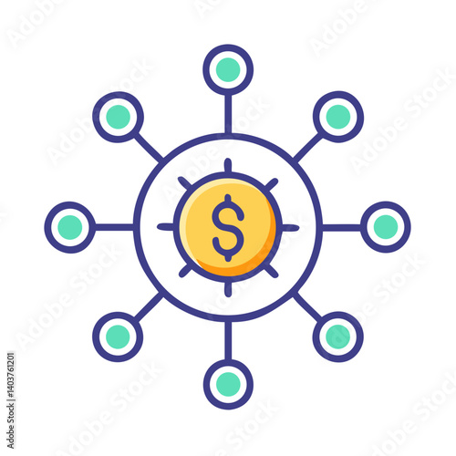 Currency Distribution Network Icon Representing Financial Services or Payment Systems