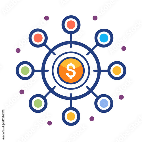 Currency Distribution Network Icon Representing Financial Services or Payment Systems