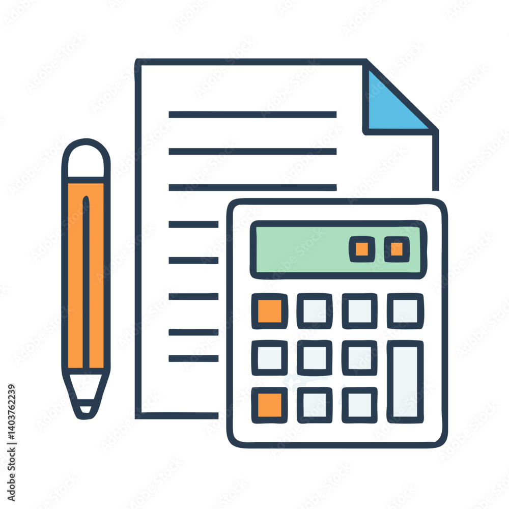 Document with Calculator and Pencil Icon Representing Accounting or Financial Planning