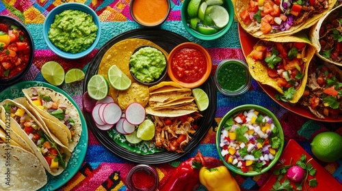 Wallpaper Mural A table full of Mexican food including tacos, guacamole, and salsa Torontodigital.ca