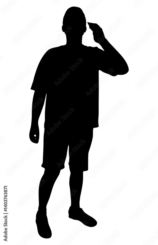 Obraz premium Man is talking on phone, full-length silhouette of man. Vector illustration