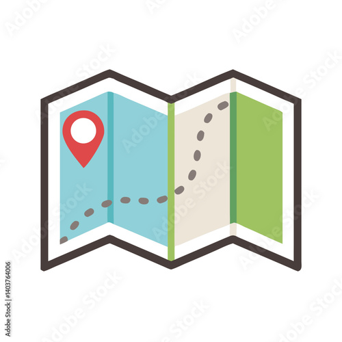 Folded Map with Route Icon Representing Navigation or Travel Directions