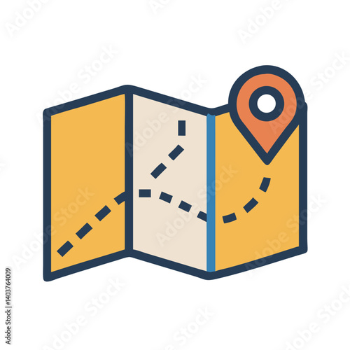 Folded Map with Route Icon Representing Navigation or Travel Directions