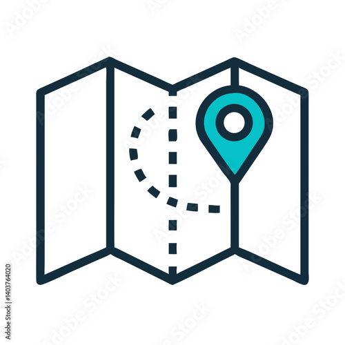 Folded Map with Route Icon Representing Navigation or Travel Directions
